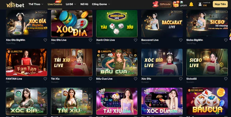 Sảnh Trò Chơi Live Casino VaoBet Uy Tín Hàng Đầu